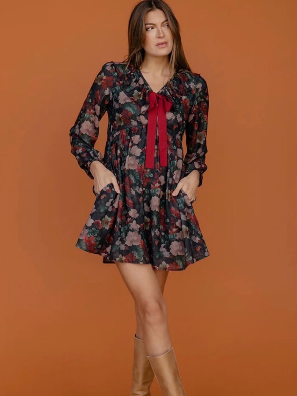 Floral Long Sleeve Mini Dress
